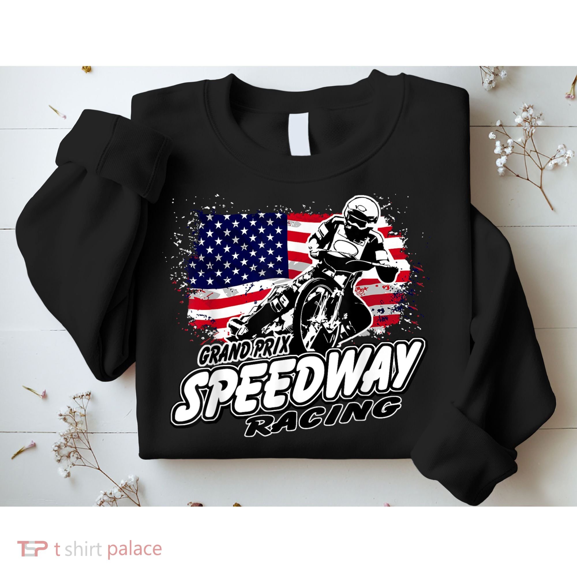 Motorcycle Speedway American Flag Flat Track Race Sweatshirt