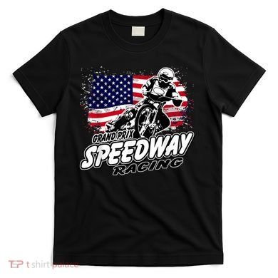 Motorcycle Speedway American Flag Flat Track Race T-Shirt
