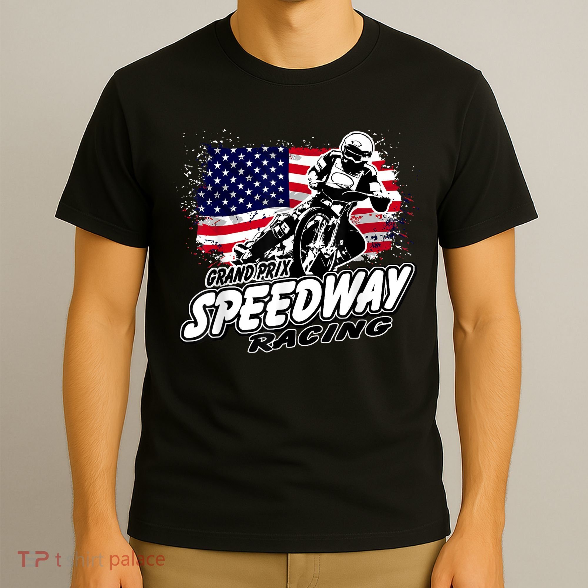 Motorcycle Speedway American Flag Flat Track Race T-Shirt