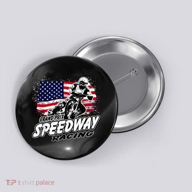 Motorcycle Speedway American Flag Flat Track Race Button