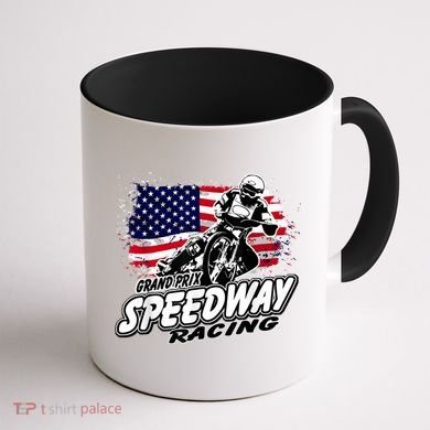 Motorcycle Speedway American Flag Flat Track Race Coffee Mug back
