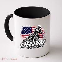 Motorcycle Speedway American Flag Flat Track Race Coffee Mug thumb 0