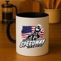 Motorcycle Speedway American Flag Flat Track Race Coffee Mug thumb 4