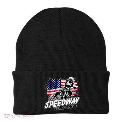 Motorcycle Speedway American Flag Flat Track Race Beanie