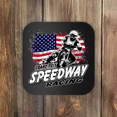 Motorcycle Speedway American Flag Flat Track Race Coaster