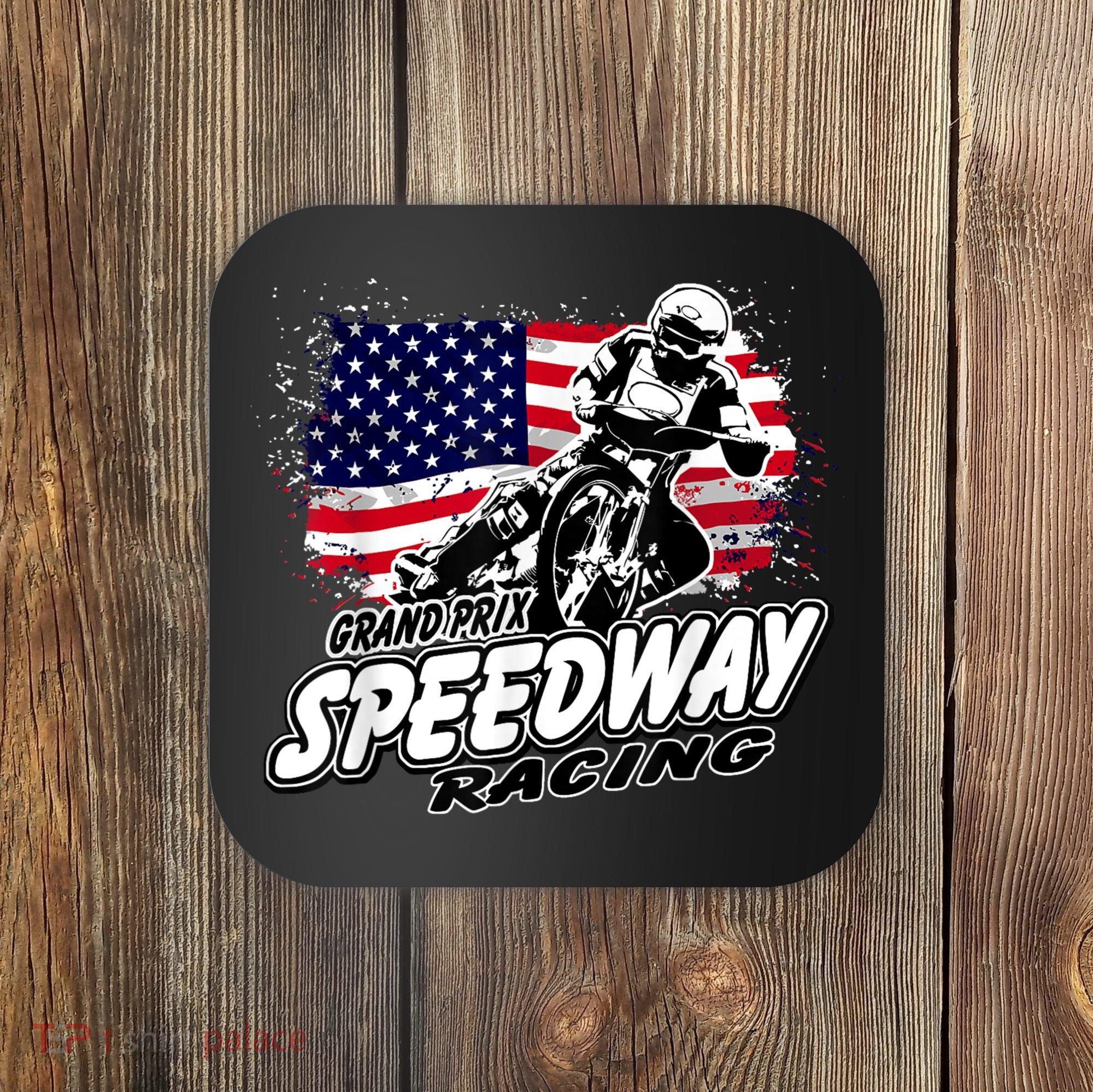 Motorcycle Speedway American Flag Flat Track Race Coaster