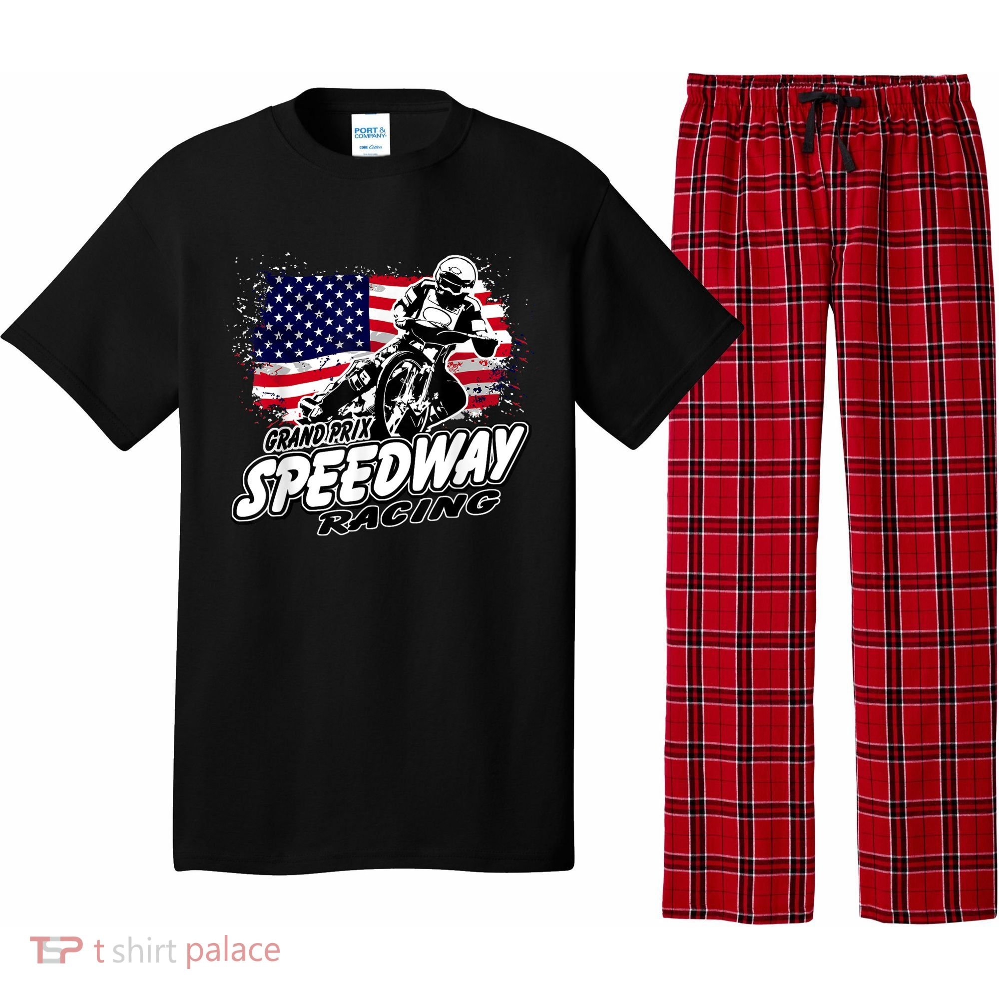Motorcycle Speedway American Flag Flat Track Race Pajama Set