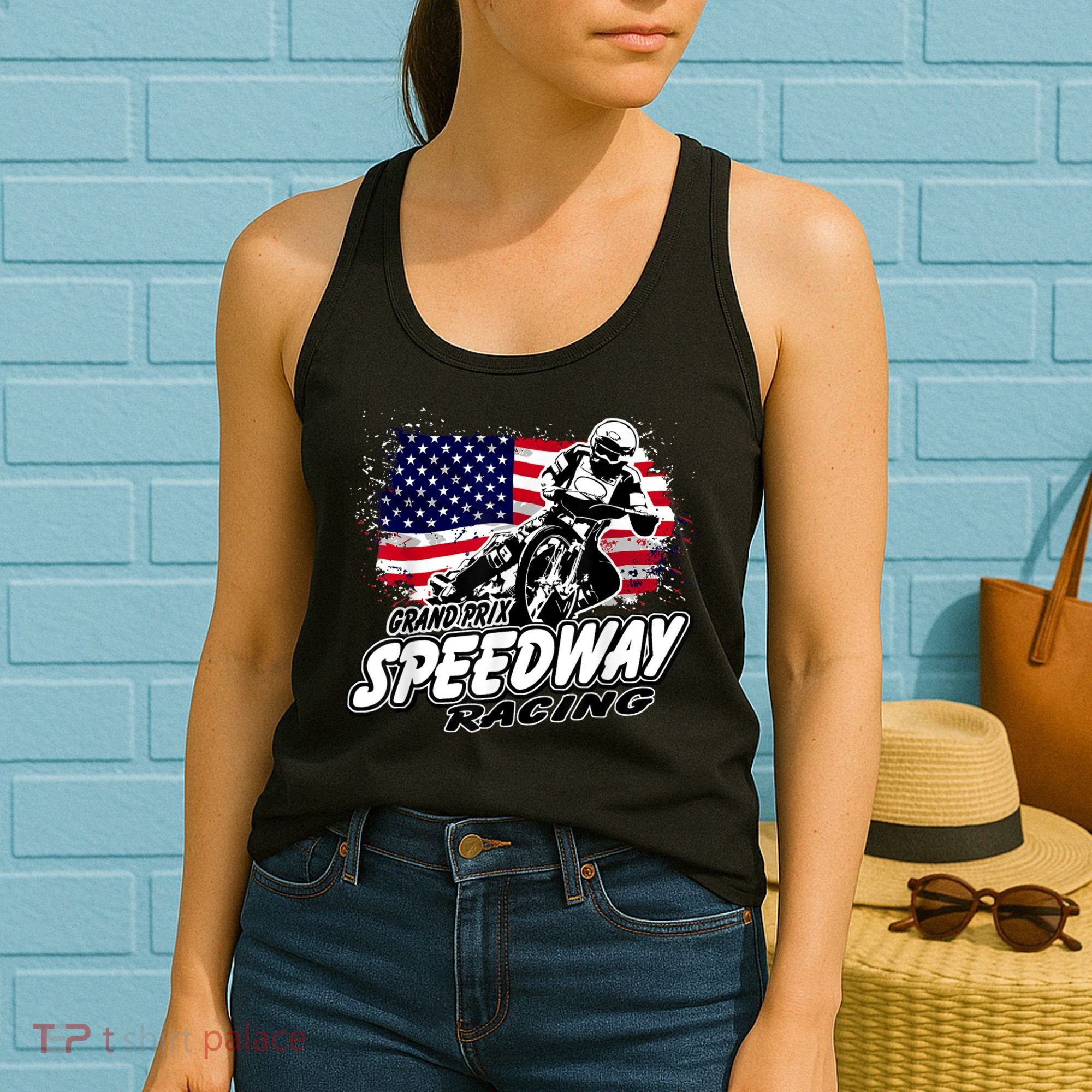Motorcycle Speedway American Flag Flat Track Race Women's Tank Top