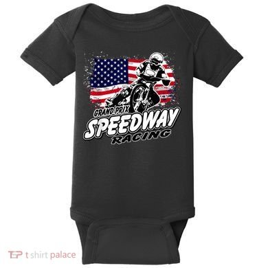 Motorcycle Speedway American Flag Flat Track Race Baby Bodysuit