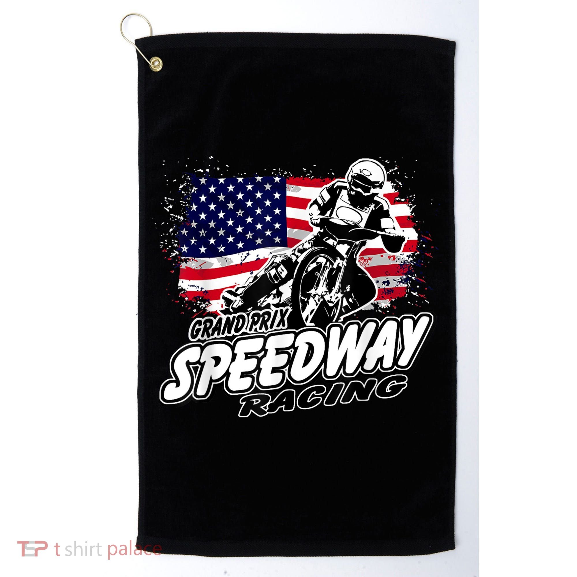 Motorcycle Speedway American Flag Flat Track Race Golf Towel
