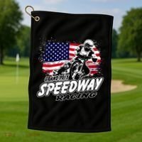 Motorcycle Speedway American Flag Flat Track Race Golf Towel thumb 1