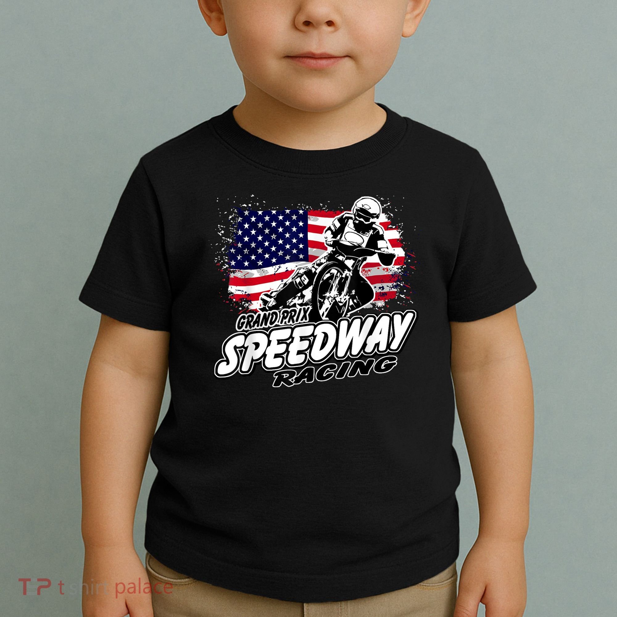 Motorcycle Speedway American Flag Flat Track Race Toddler T-Shirt