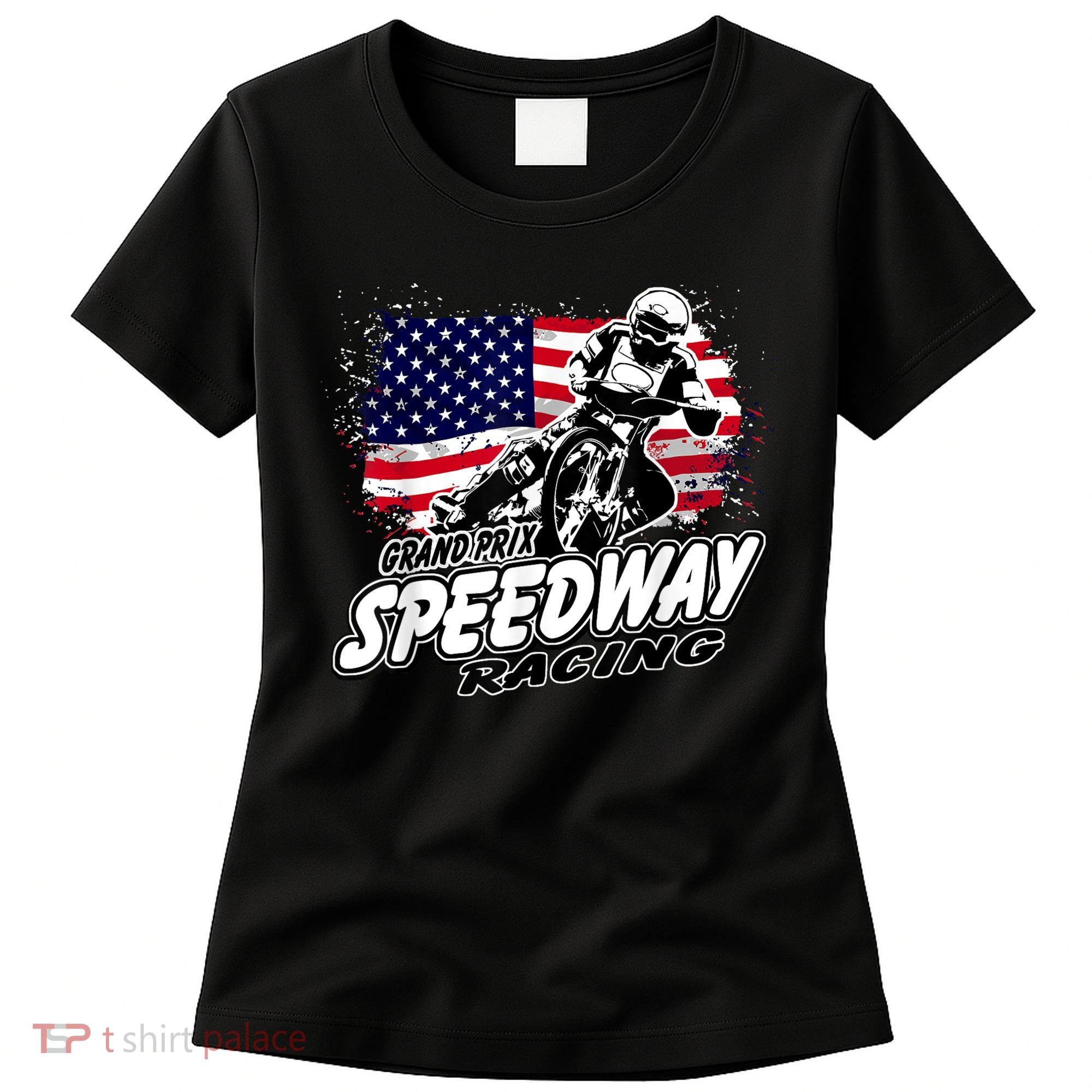 Motorcycle Speedway American Flag Flat Track Race Women's T-Shirt