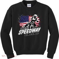 Motorcycle Speedway American Flag Flat Track Race Kids Sweatshirt thumb 0