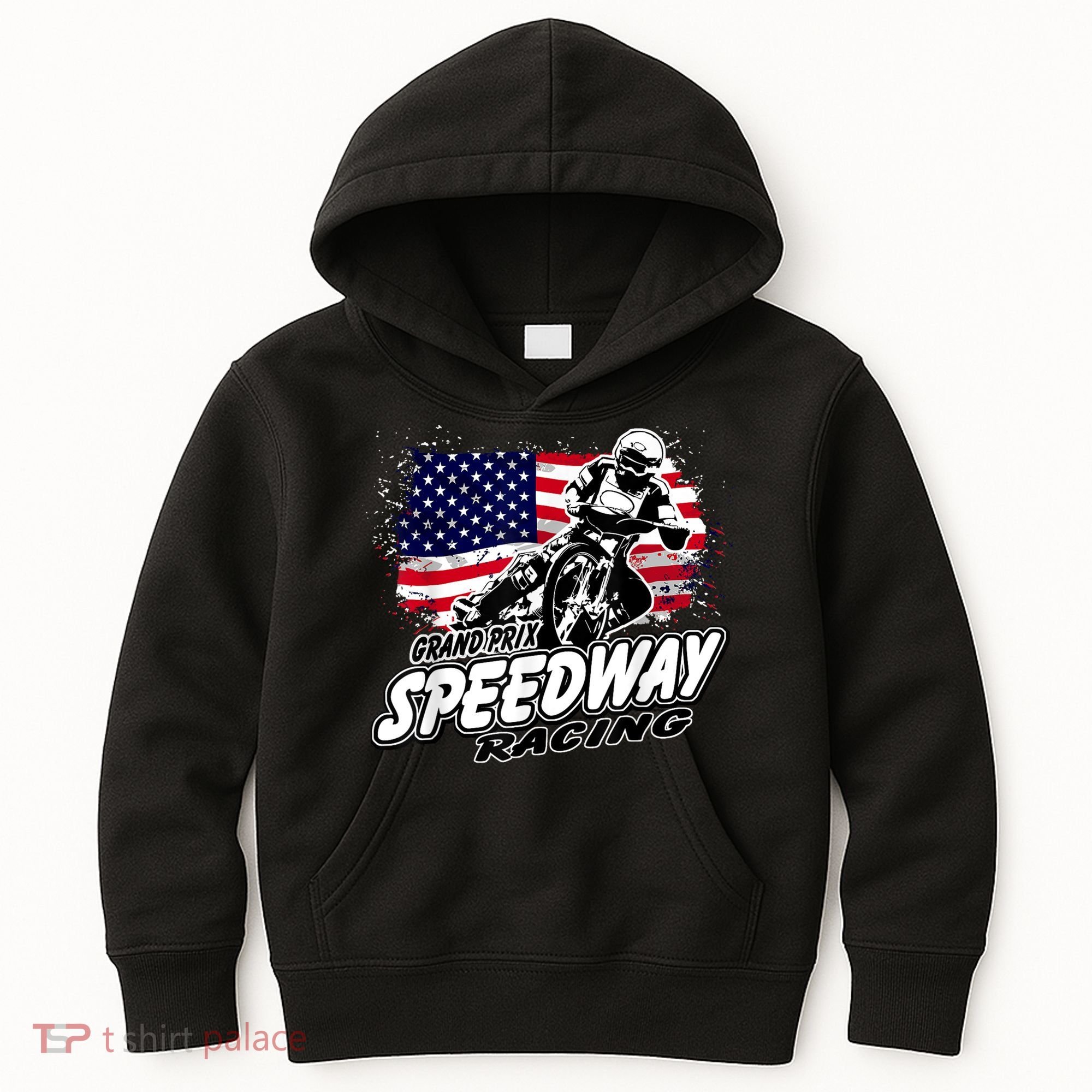 Motorcycle Speedway American Flag Flat Track Race Kids Hoodie