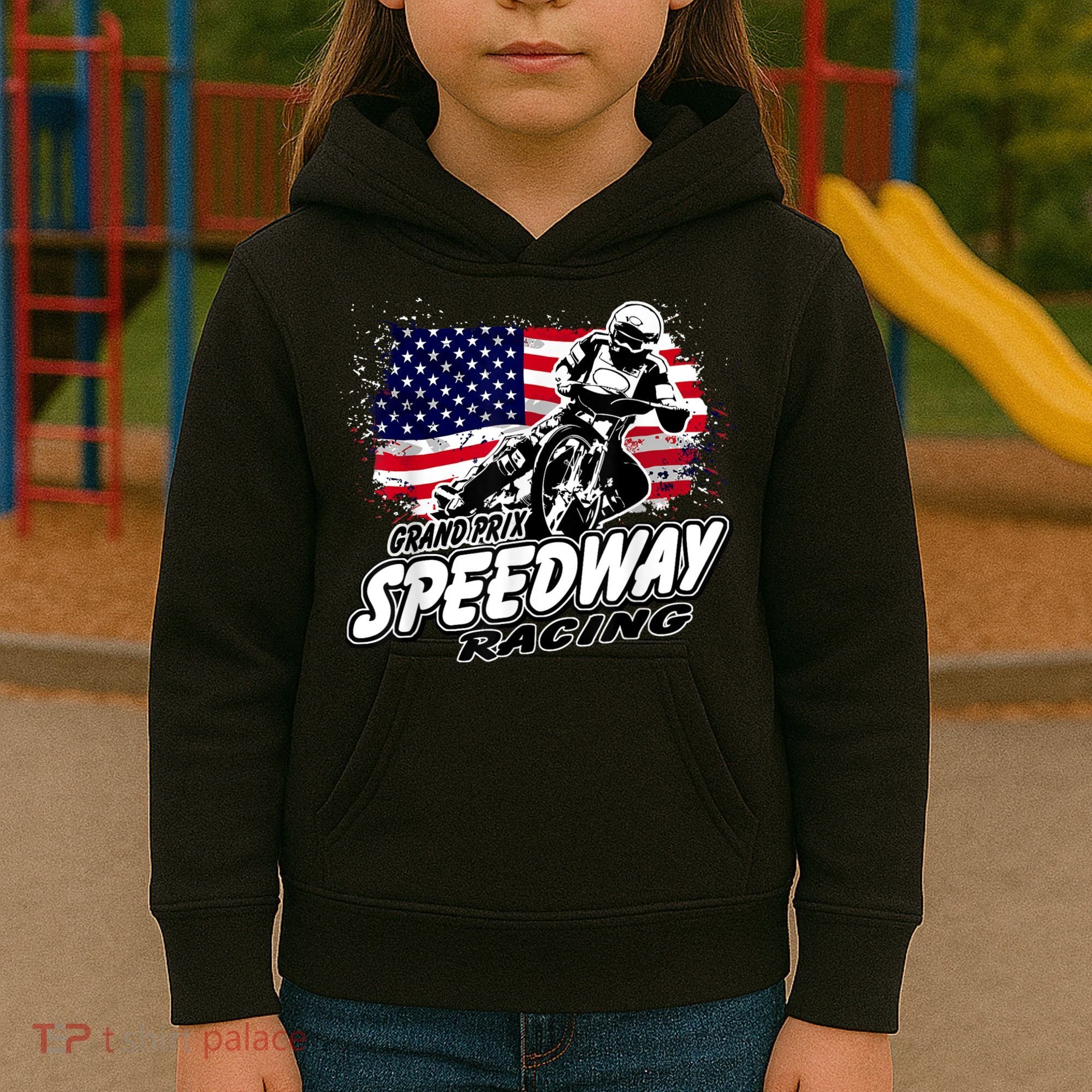 Motorcycle Speedway American Flag Flat Track Race Kids Hoodie