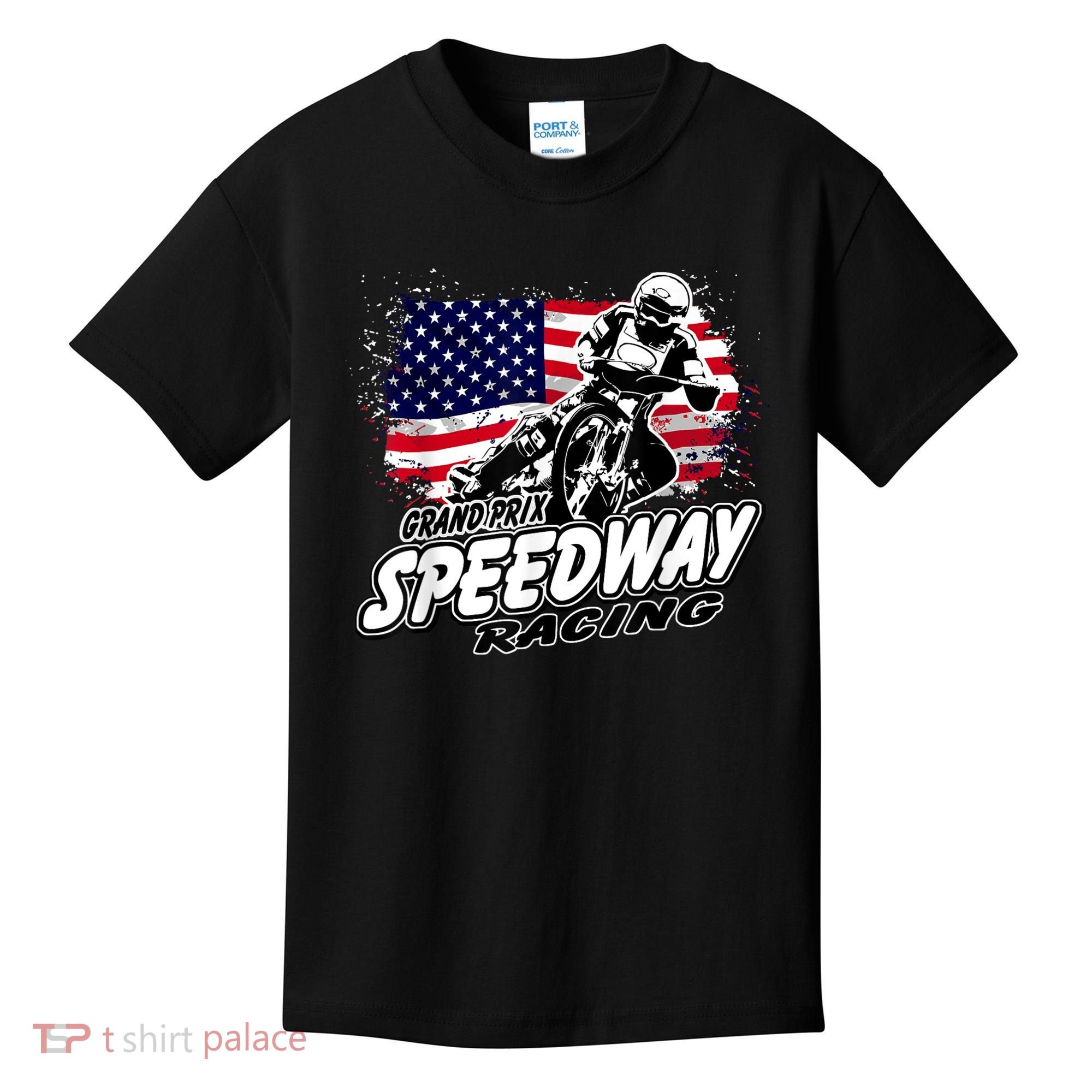 Motorcycle Speedway American Flag Flat Track Race Kids T-Shirt