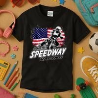 Motorcycle Speedway American Flag Flat Track Race Kids T-Shirt thumb 3
