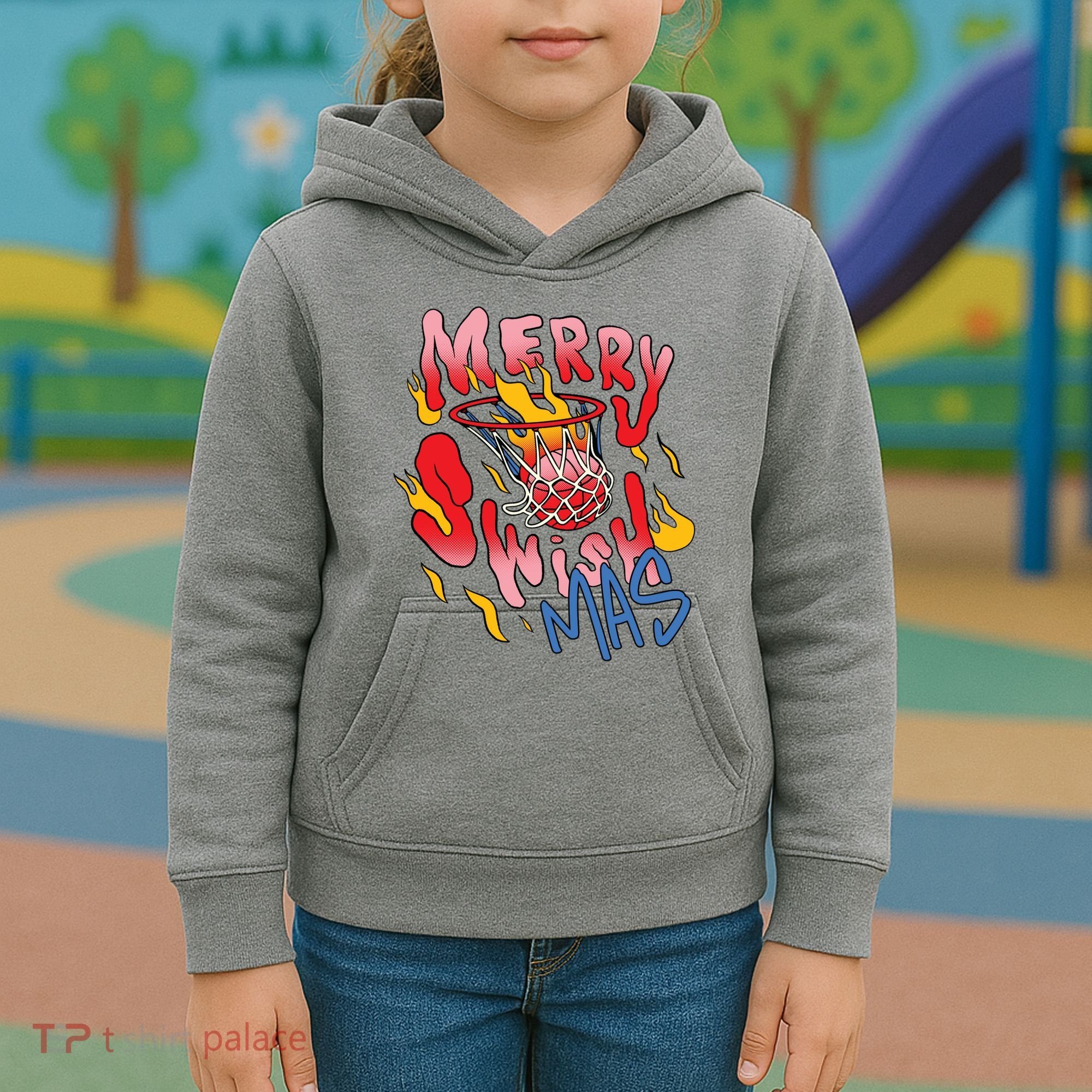 Merry Swishmas Basketball Kids Hoodie