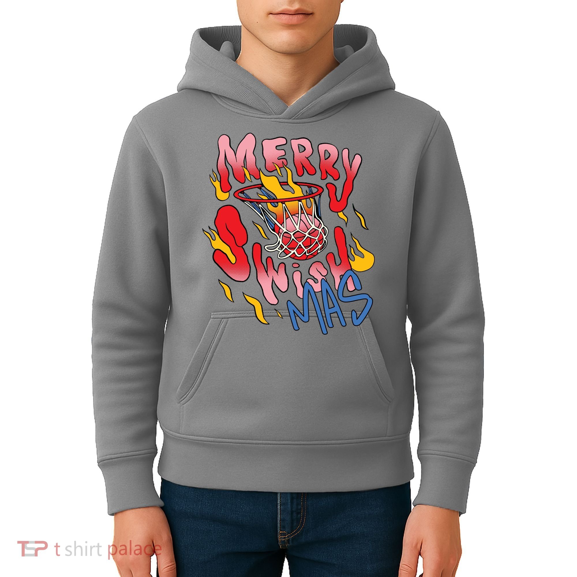Merry Swishmas Basketball Kids Hoodie