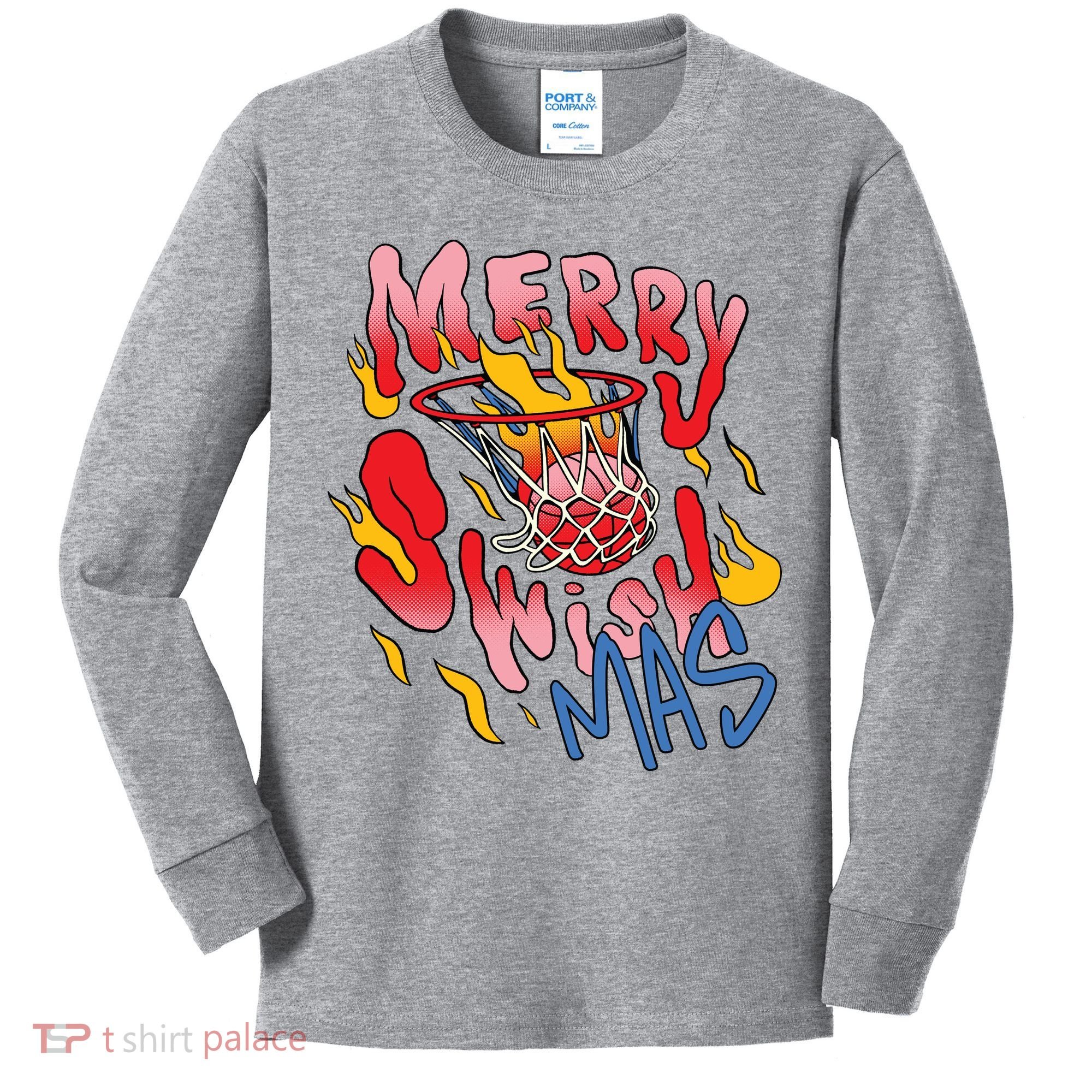 Merry Swishmas Basketball Kids Long Sleeve Shirt