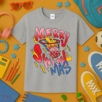 Merry Swishmas Basketball Kids T-Shirt thumb 3