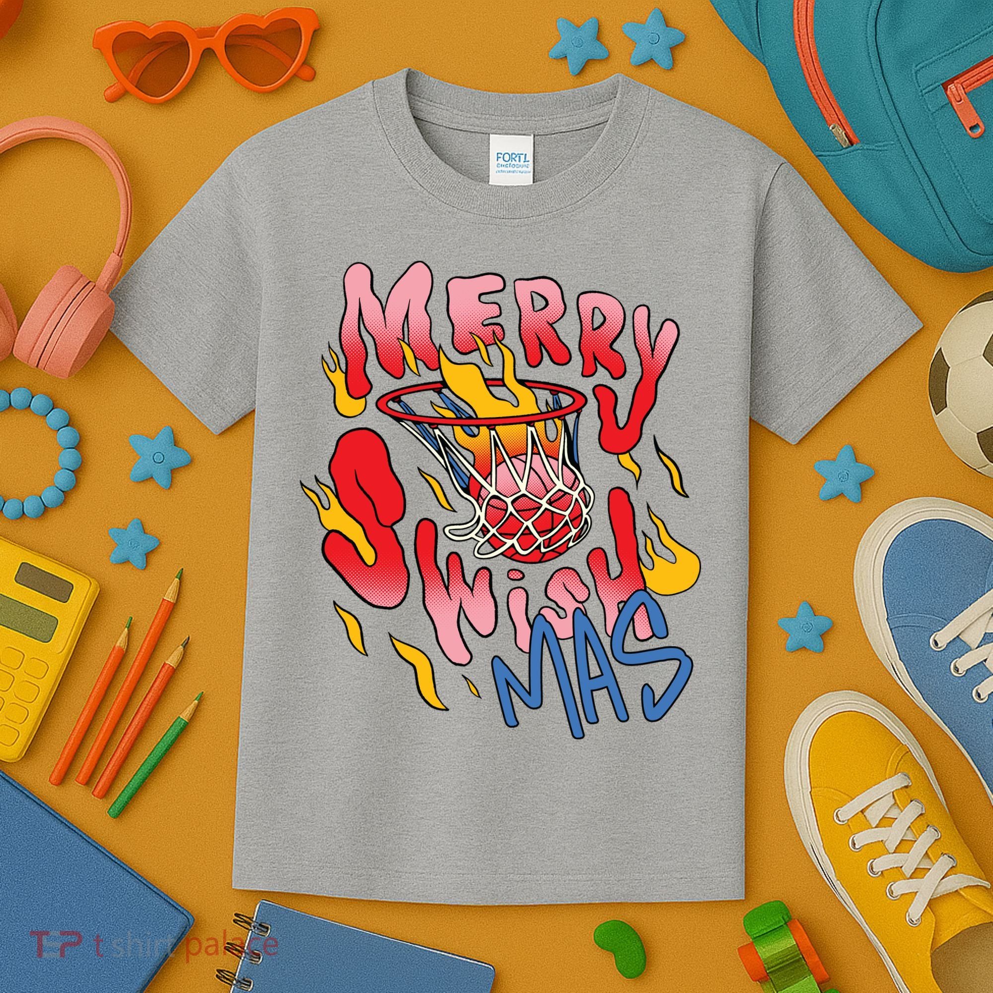 Merry Swishmas Basketball Kids T-Shirt