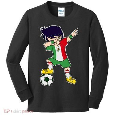 Mexican Dabbing Soccer Boy Mexico Kids Long Sleeve Shirt