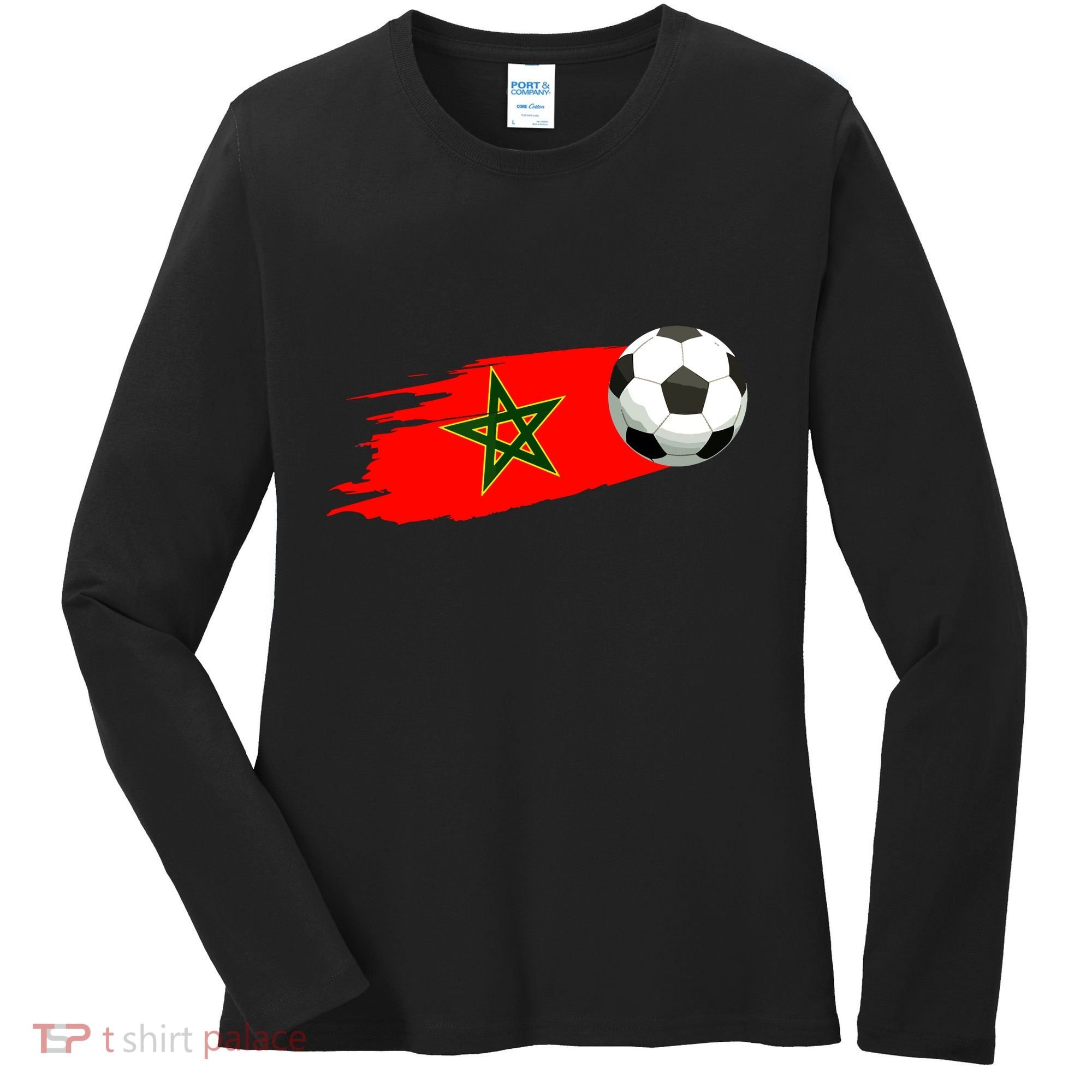 Morocco Soccer Ball Morocco Flag Jersey Morocco Football Women's Long Sleeve Shirt