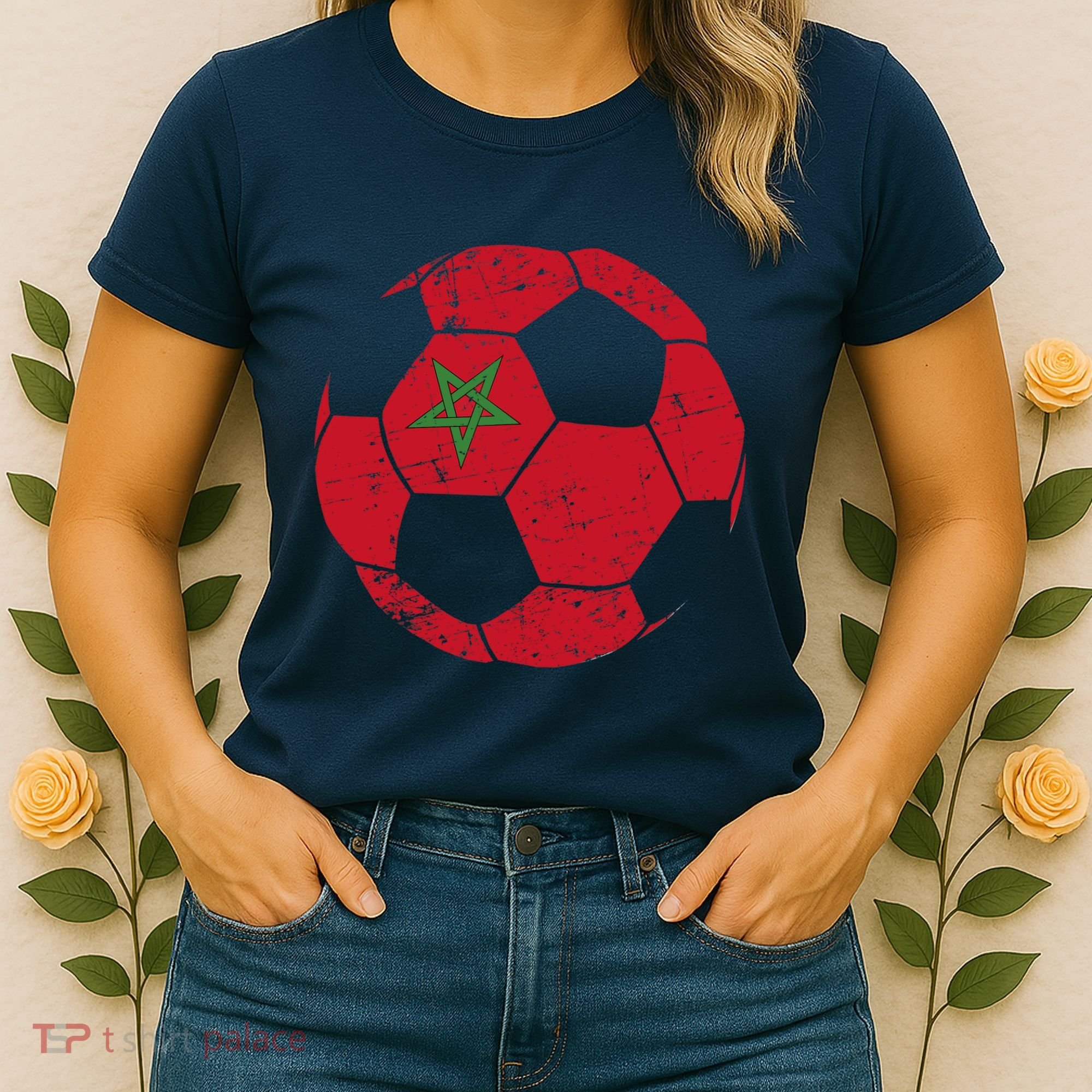 Morocco Soccer Ball Flag Moroccan Football Soccer Women's T-Shirt