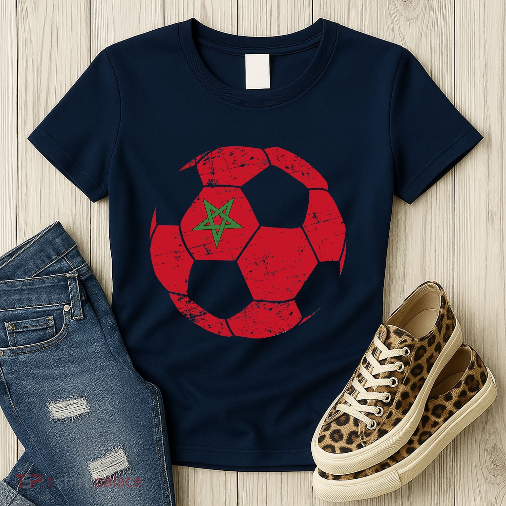 Morocco Soccer Ball Flag Moroccan Football Soccer Women's T-Shirt