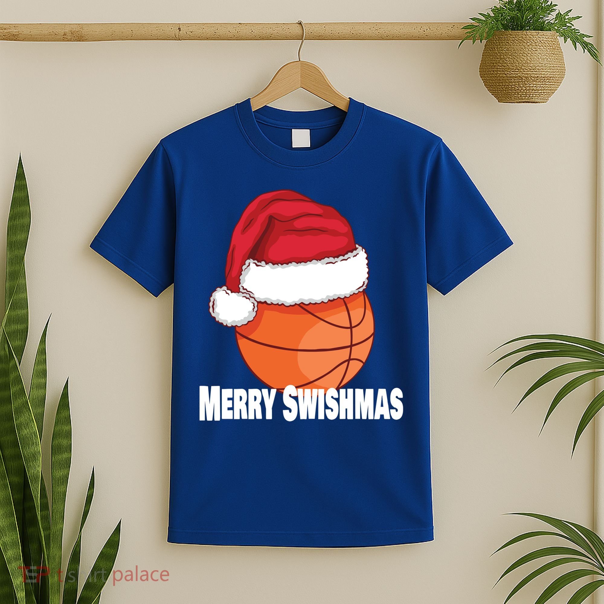 Merry Swishmas Basketball Christmas Sports Lover Santa Hat Gift T-Shirt