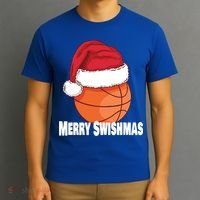 Merry Swishmas Basketball Christmas Sports Lover Santa Hat Gift T-Shirt thumb 3