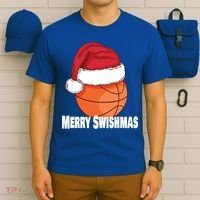 Merry Swishmas Basketball Christmas Sports Lover Santa Hat Gift T-Shirt thumb 6