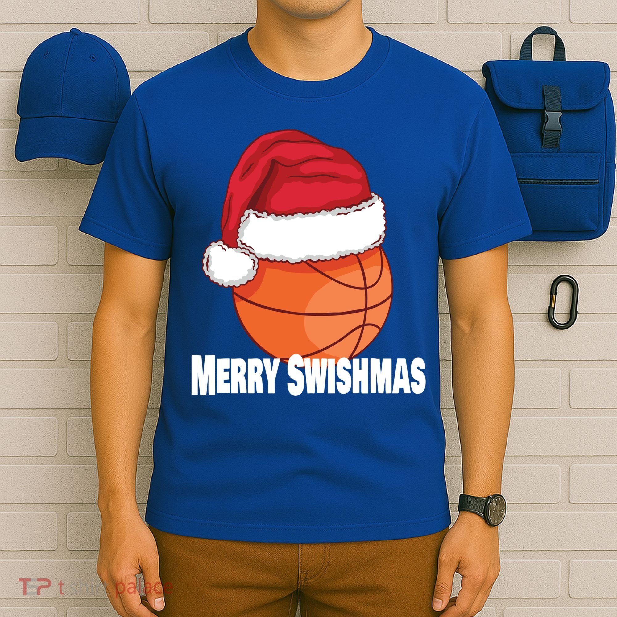 Merry Swishmas Basketball Christmas Sports Lover Santa Hat Gift T-Shirt