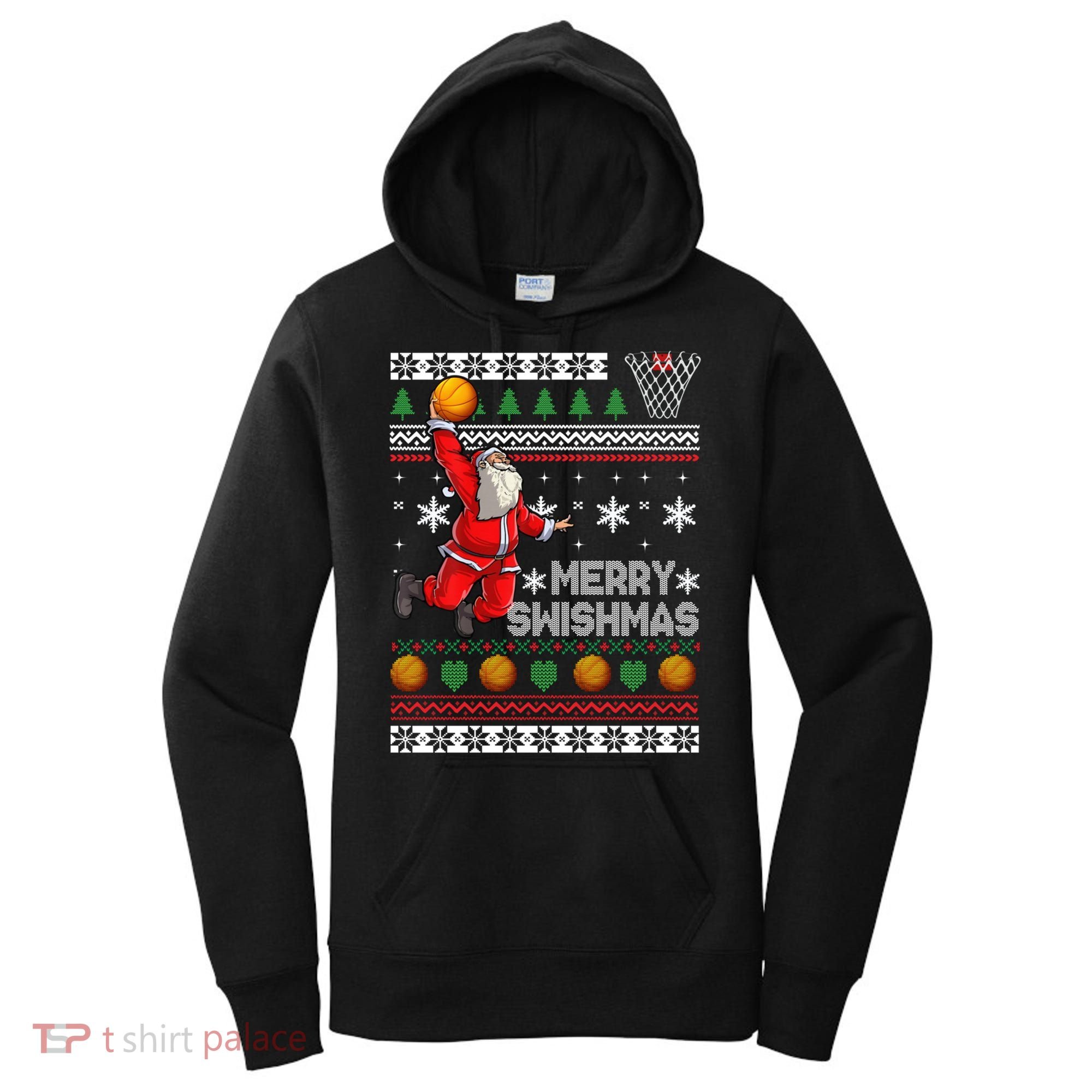 Merry Swishmas Basketball Christmas Sweater Plaid Xmas Santa Gift Women's Hoodie