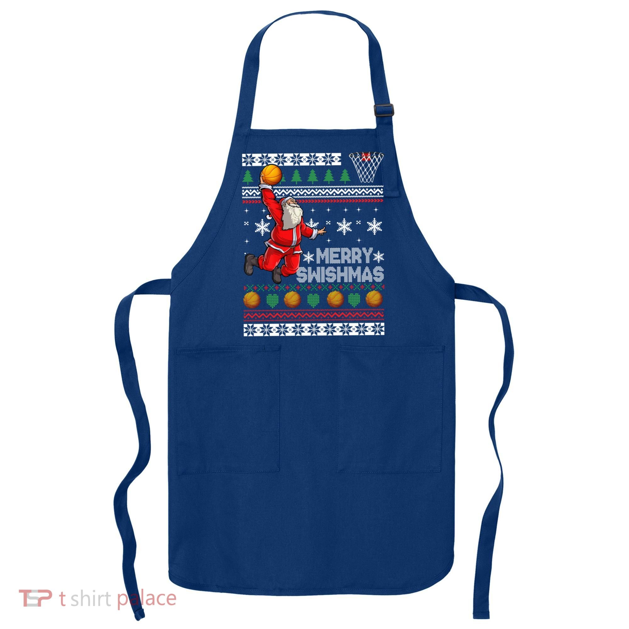 Merry Swishmas Basketball Christmas Sweater Plaid Xmas Santa Gift Apron