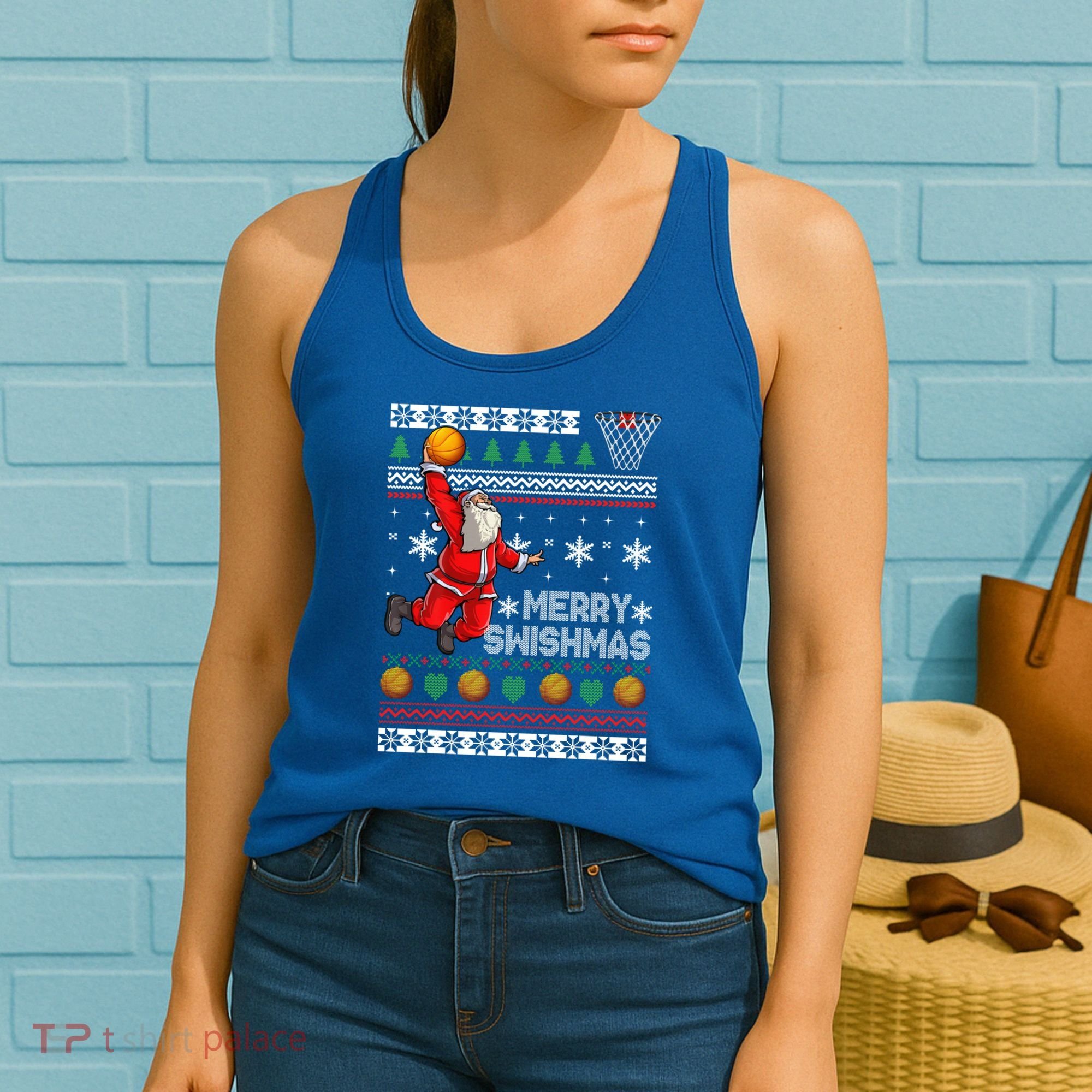 Merry Swishmas Basketball Christmas Sweater Plaid Xmas Santa Gift Women's Tank Top
