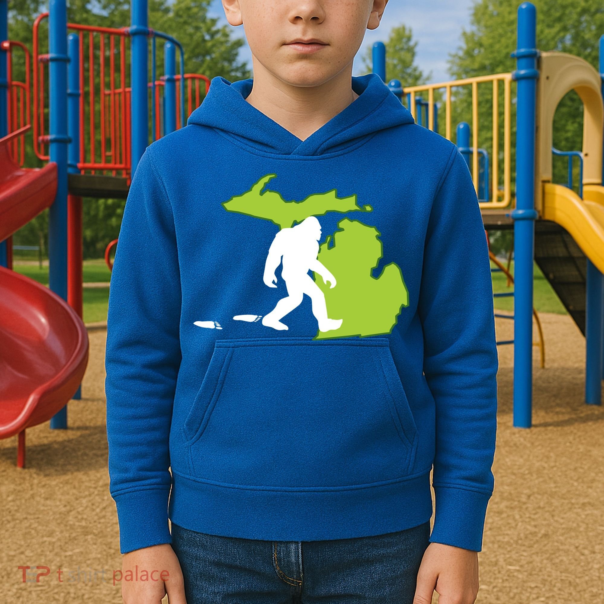 Michigan State Bigfoot Hunter Gift Great Gift Kids Hoodie