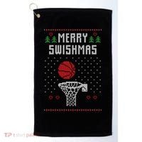 Merry Swishmas Basketball Ugly Christmas Sweaters Great Gift Golf Towel thumb 0