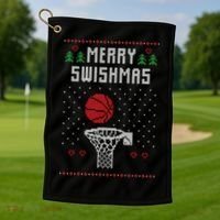 Merry Swishmas Basketball Ugly Christmas Sweaters Great Gift Golf Towel thumb 1