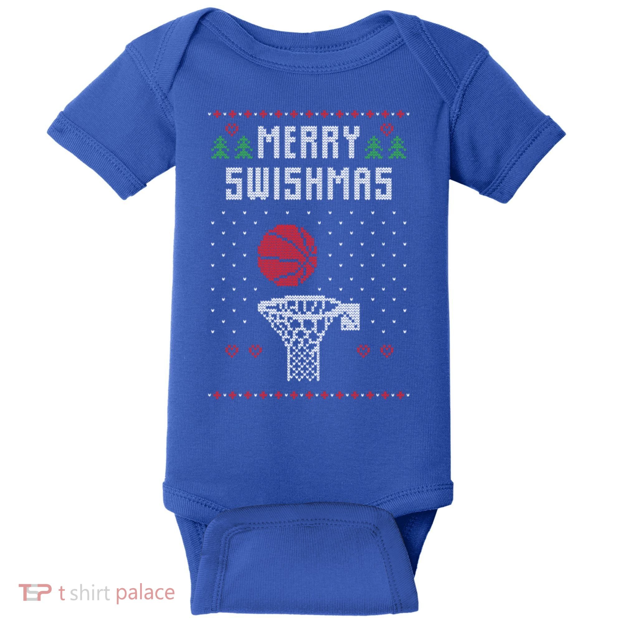 Merry Swishmas Basketball Ugly Christmas Sweaters Great Gift Baby Bodysuit