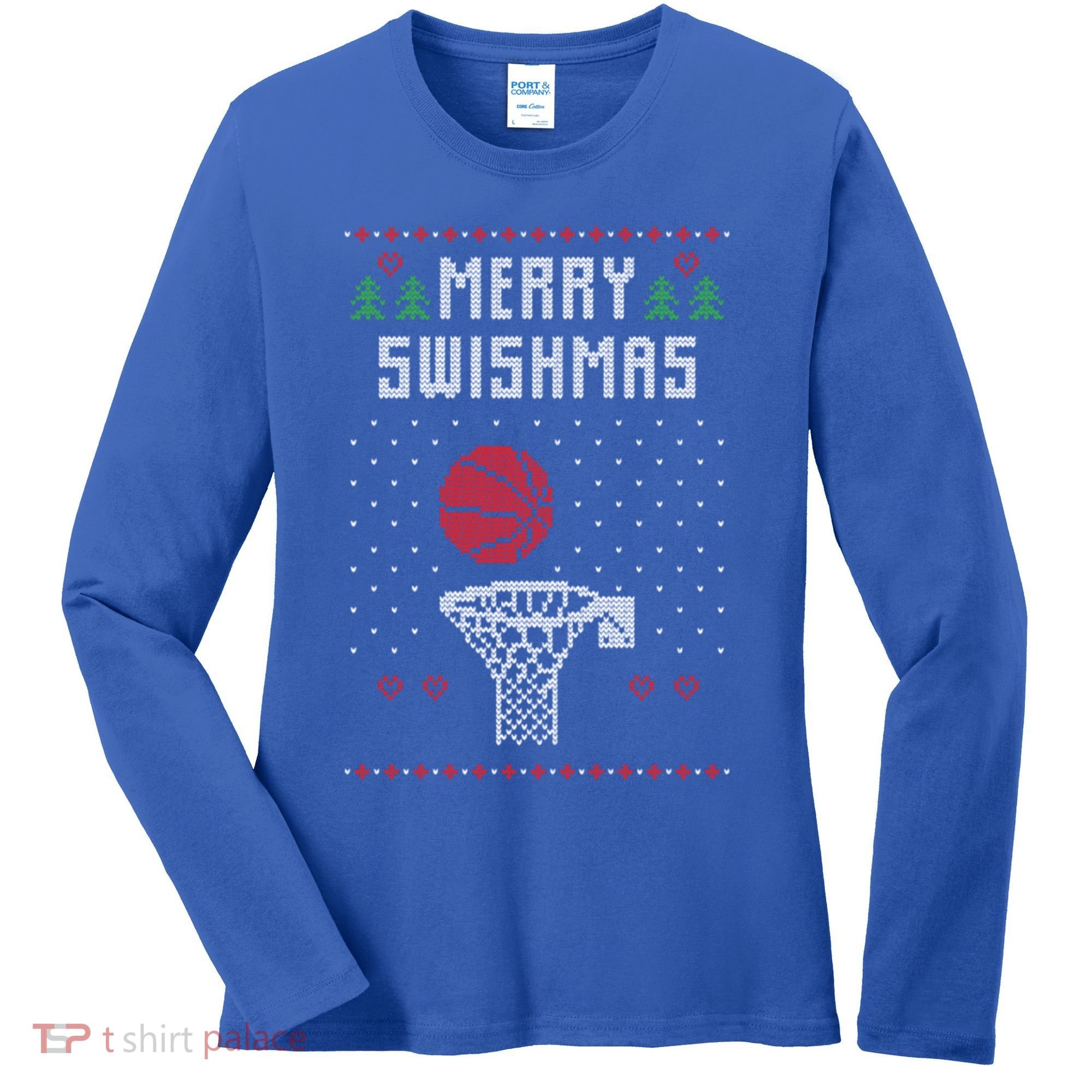 Merry Swishmas Basketball Ugly Christmas Sweaters Great Gift Women's Long Sleeve Shirt