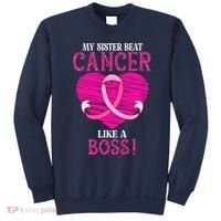 My Sister Beat Breast Cancer Pink Ribbon Survivor Awareness Sweatshirt thumb 0