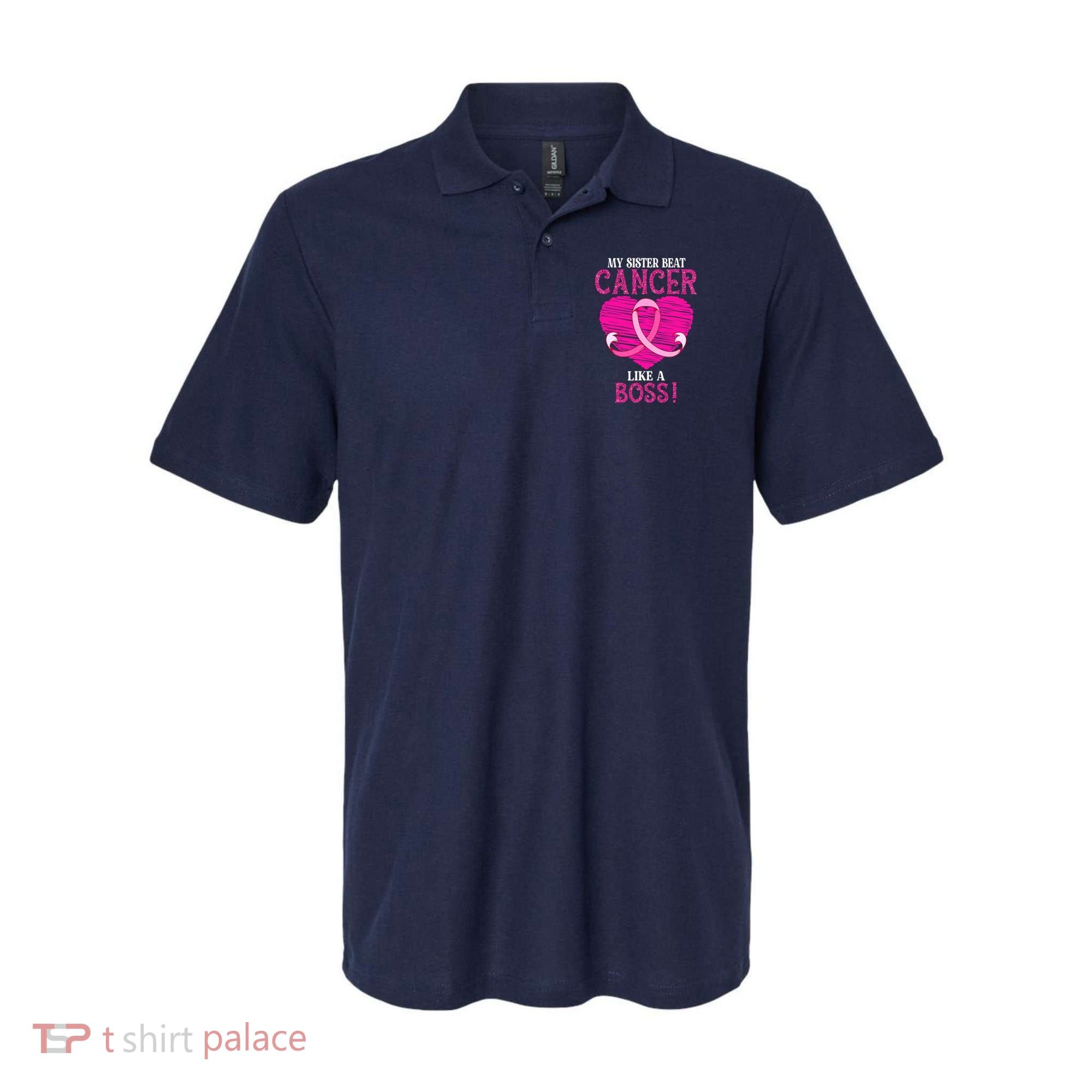My Sister Beat Breast Cancer Pink Ribbon Survivor Awareness Polo