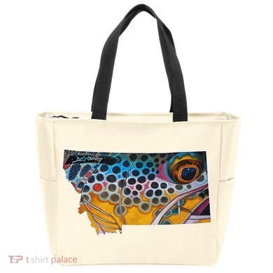 Montana Shape Brown Trout Fish D.E.R.E.K D.E.Y.O.U.N.G Art Tote Bag