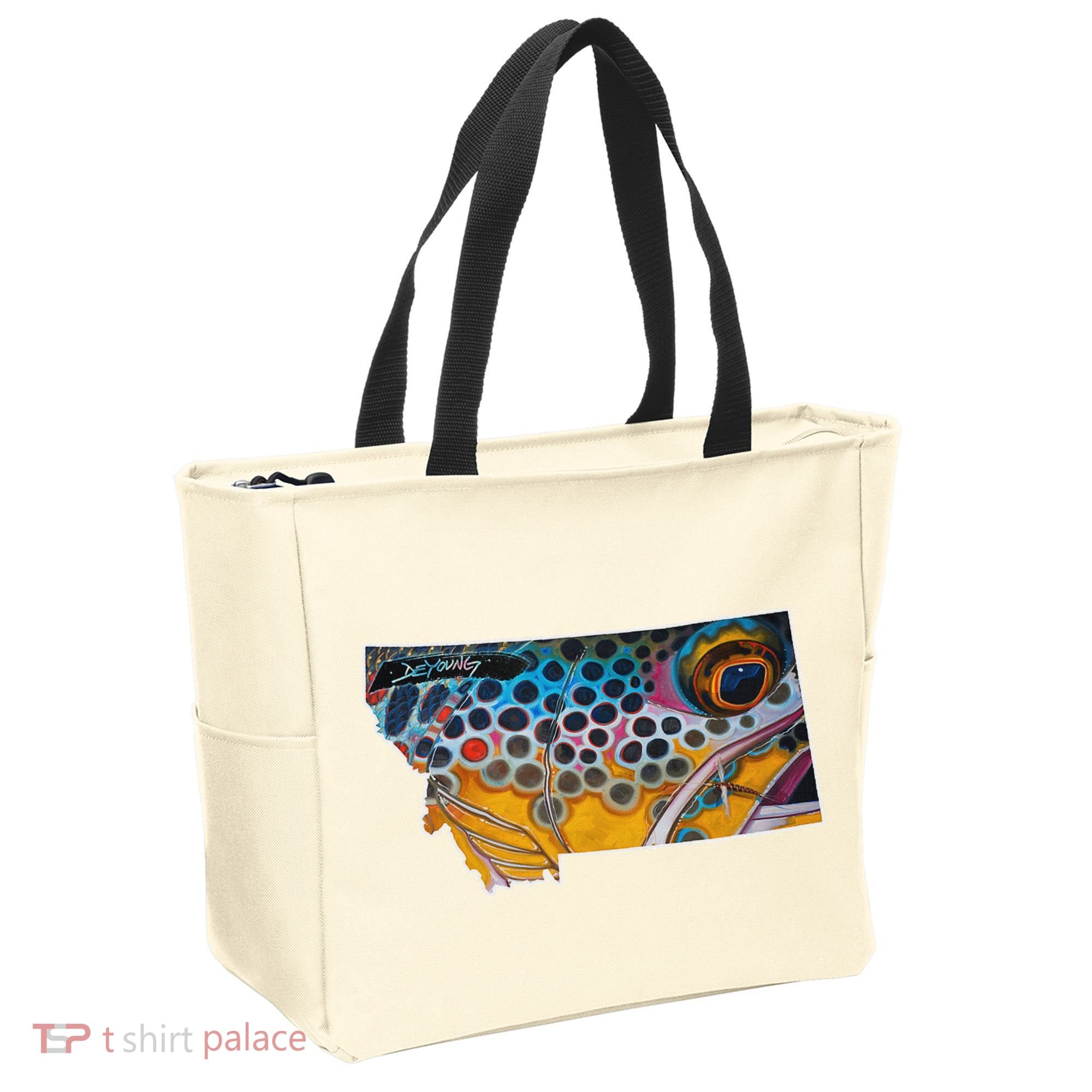 Montana Shape Brown Trout Fish D.E.R.E.K D.E.Y.O.U.N.G Art Tote Bag