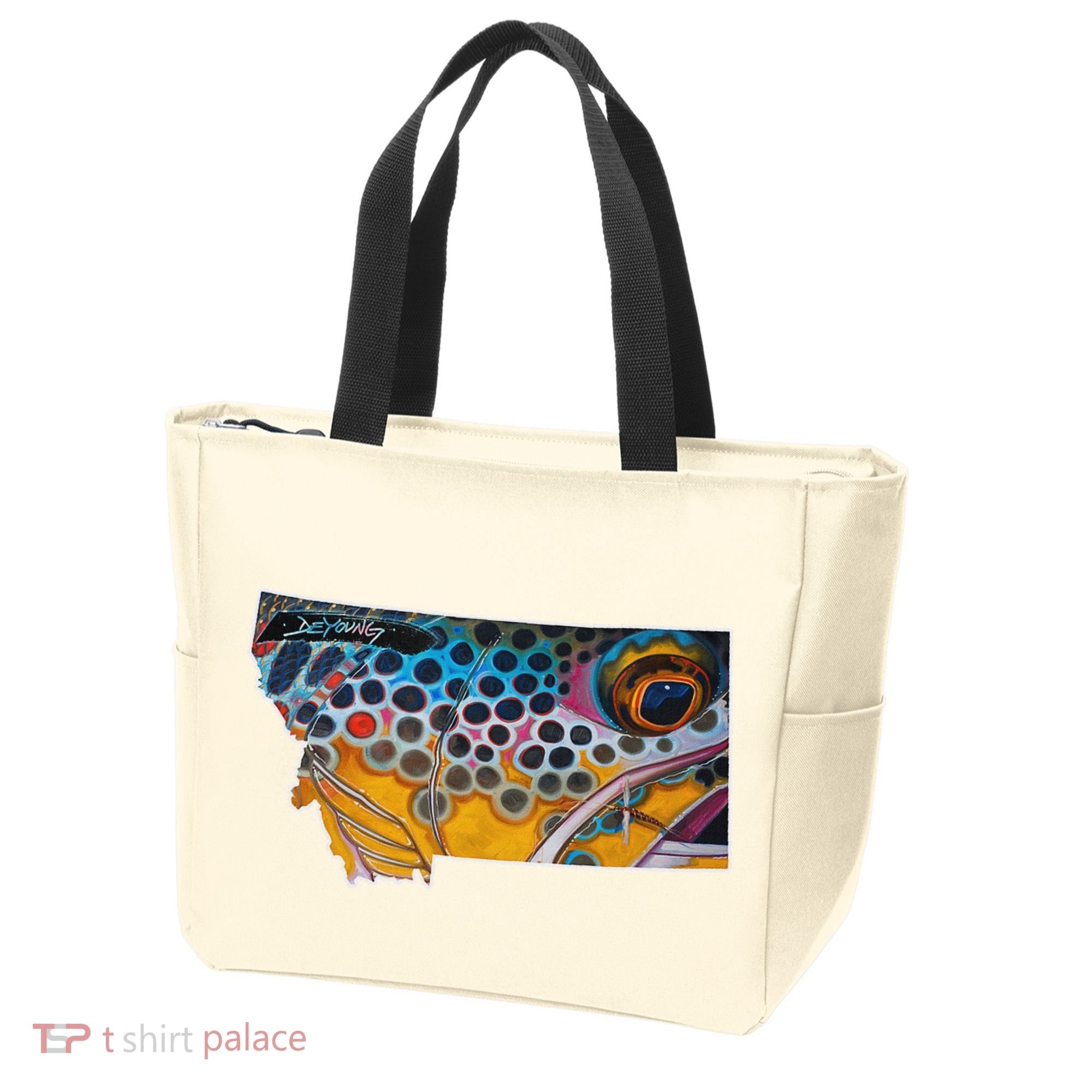 Montana Shape Brown Trout Fish D.E.R.E.K D.E.Y.O.U.N.G Art Tote Bag