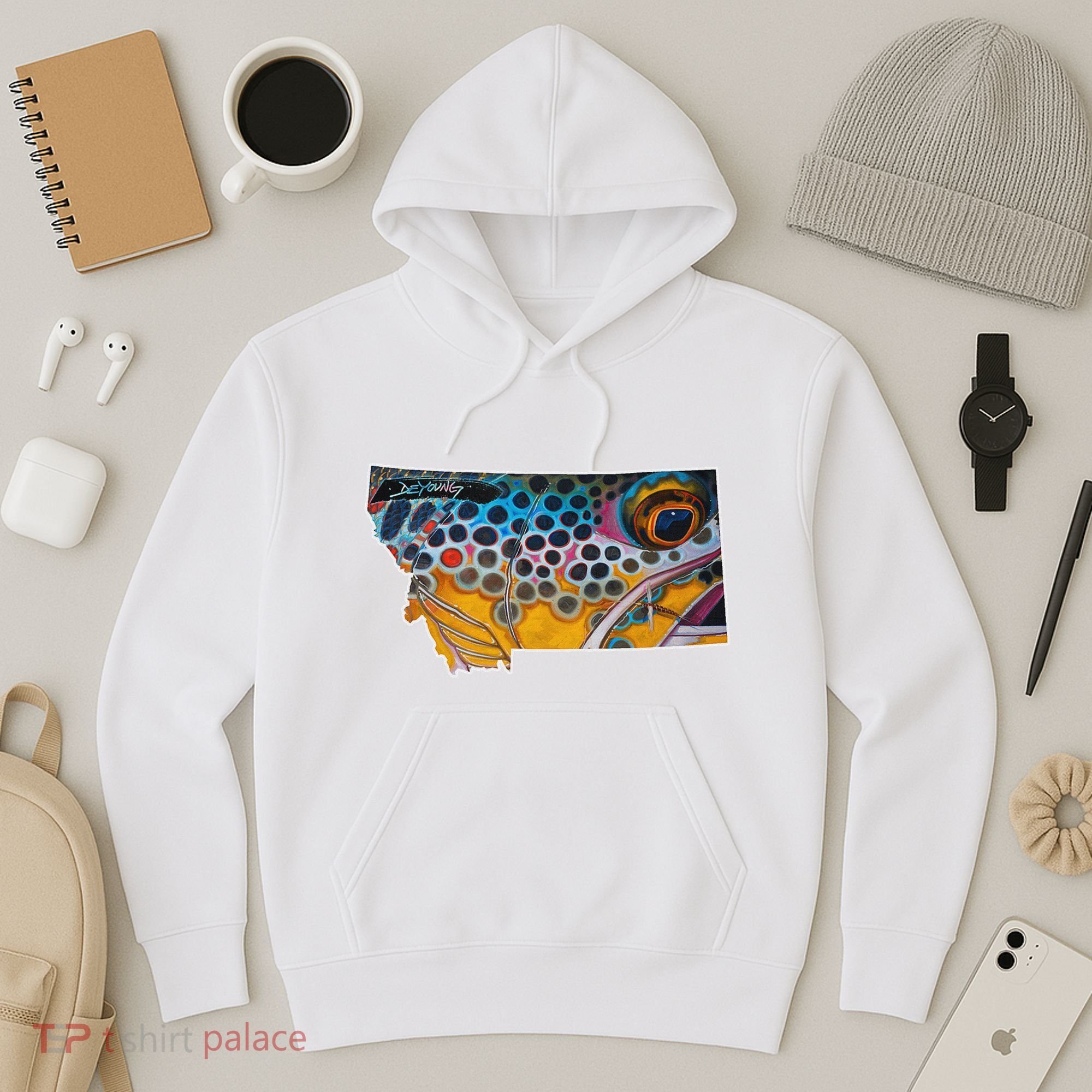 Montana Shape Brown Trout Fish D.E.R.E.K D.E.Y.O.U.N.G Art Hoodie