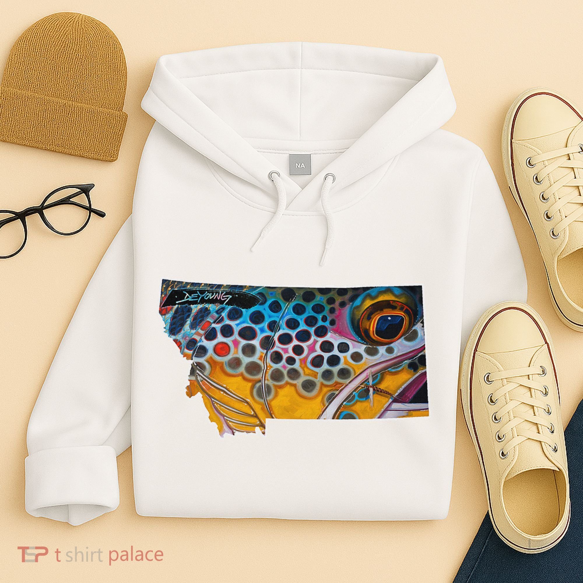 Montana Shape Brown Trout Fish D.E.R.E.K D.E.Y.O.U.N.G Art Hoodie
